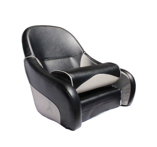 Flip Up Seat - Black/Grey - cushioned marine-grade vinyl seat for boating with flip-up leg bolster.