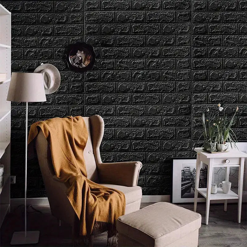 Black Brick Pattern Self-Adhesive Wallpaper (40 Pcs) by Habicare