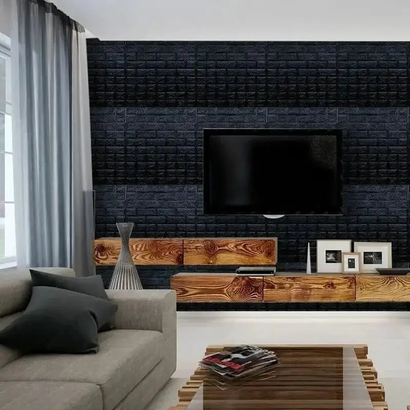 Black Brick Pattern Self-Adhesive Wallpaper (40 Pcs) by Habicare