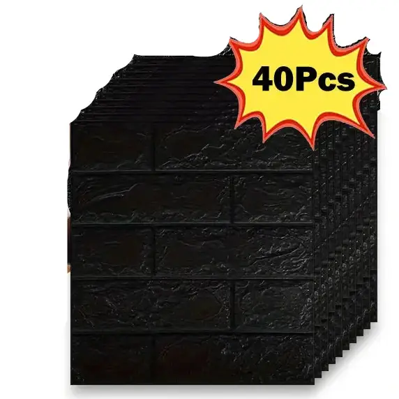Black Brick Pattern Self-Adhesive Wallpaper (40 Pcs) by Habicare