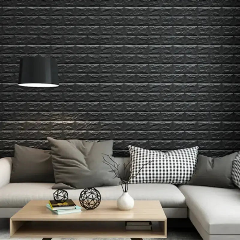 Black Brick Pattern Self-Adhesive Wallpaper (40 Pcs) by Habicare