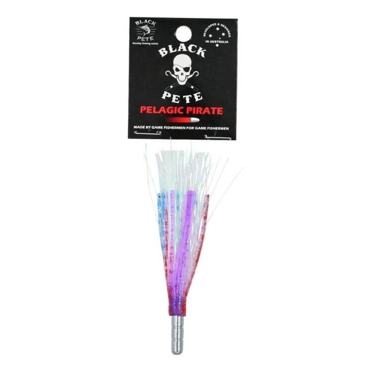 Black Pete Pelagic Pirate F-/Skirt 4" Lure with vibrant colors and skirt material for bluewater fishing.