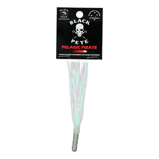 Black Pete Pelagic Pirate Flash 4 inch Lure packaging with flash skirt for bluewater fishing.