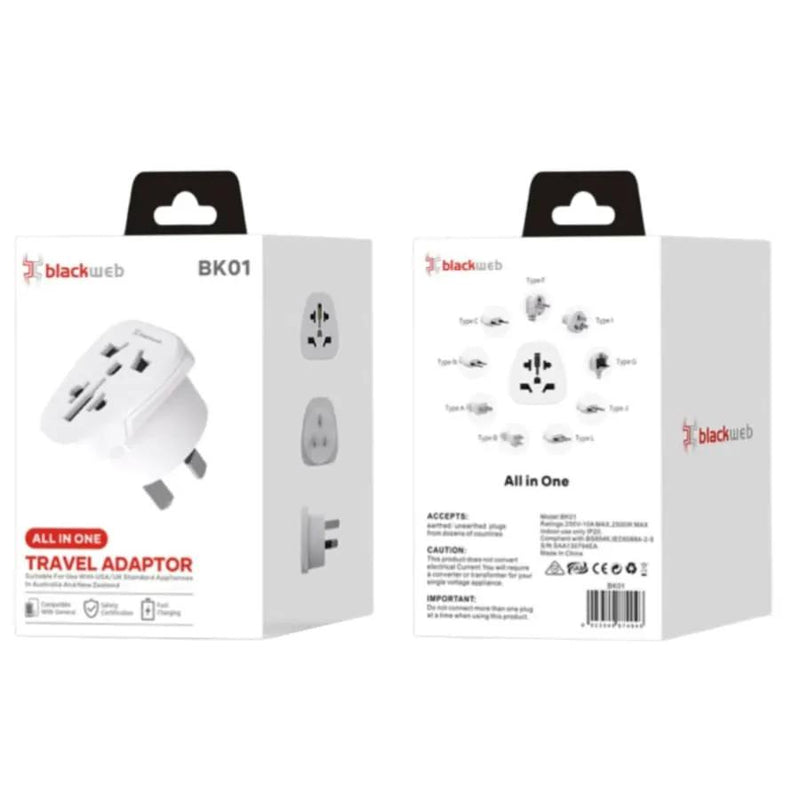 All In One Travel Blackweb Adapter BK01 Wall Plug (USA & UK to NZ & AUS) by 9eight5