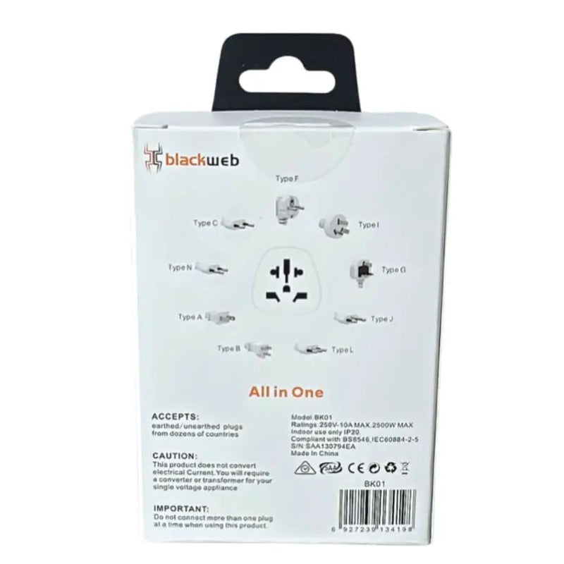 All In One Travel Blackweb Adapter BK01 Wall Plug (USA & UK to NZ & AUS) by 9eight5