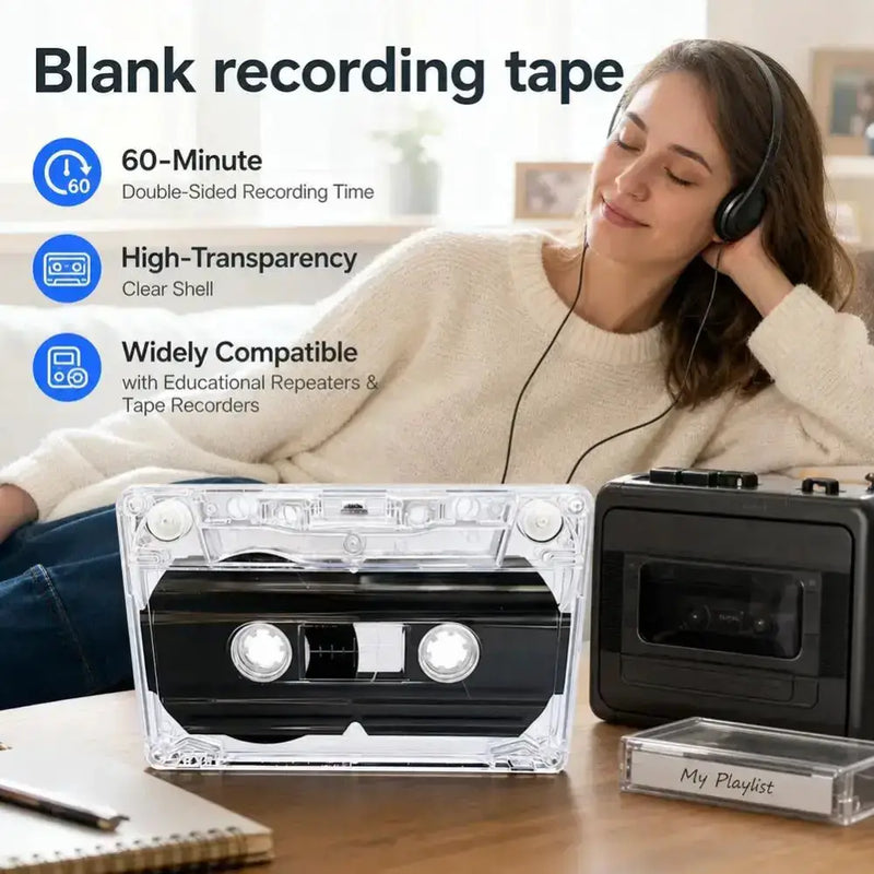 Habicare 60 Minute Blank Transparent Cassette Tape for Audio Recording 60 Minute Blank Transparent Cassette Tape for Audio Recording