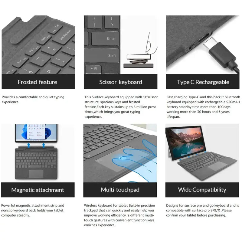 Habicare Bluetooth Detachable Slim Cover Keyboard for Microsoft Surface Pro 3–11, Pro X & Pro 7+ Bluetooth Detachable Slim Cover Keyboard for Microsoft Surface Pro 3–11, Pro X & Pro 7+
