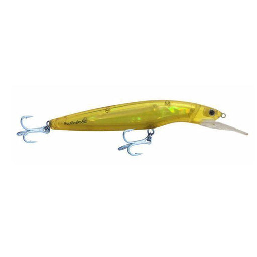 Bluewater Minnow 200mm 4m Ghost Gold lure with yellow body and treble hooks.