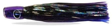Bluewater Skirt 10in Plunger Purp-Black, a premium saltwater fishing lure with vibrant purple and black colors.