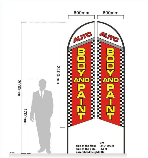 BODY & PAINT Pre-print Double Sided Feather Banner Flag Business Commersial by dealonline.co.nz