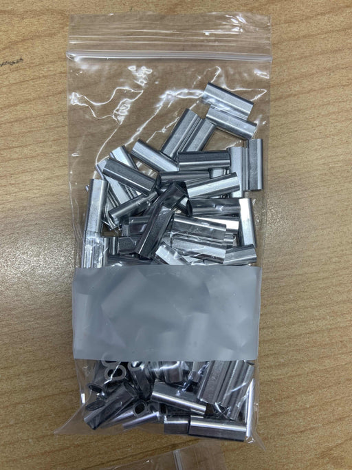 2.3mm ALLI CRIMP X 100PCS - aluminum crimp connectors in a sealed bag for use in crafting and jewelry making.