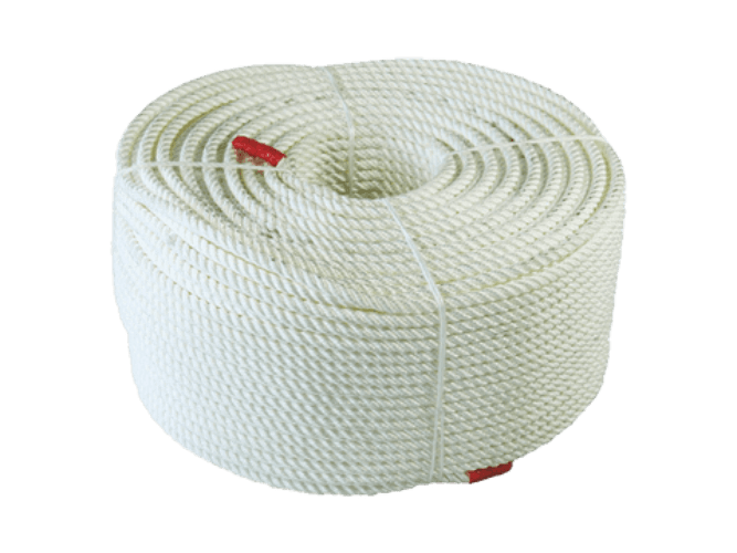 40mm Polyester Rope 3 Strand 2400KG B/S PER M wound in a coil, ideal for various applications and low stretch.
