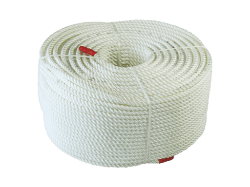 40mm Polyester Rope 3 Strand 2400KG B/S PER M wound in a coil, ideal for various applications and low stretch.