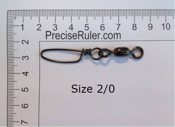 2/0 Crane Swivel with Coastlock Snap x 20pcs size comparison on a ruler.