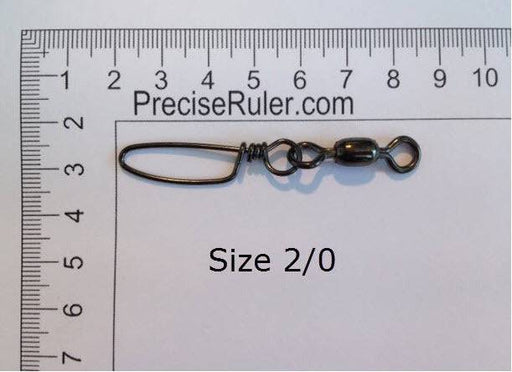 2/0 Crane Swivel with Coastlock Snap x 20pcs size comparison on a ruler.