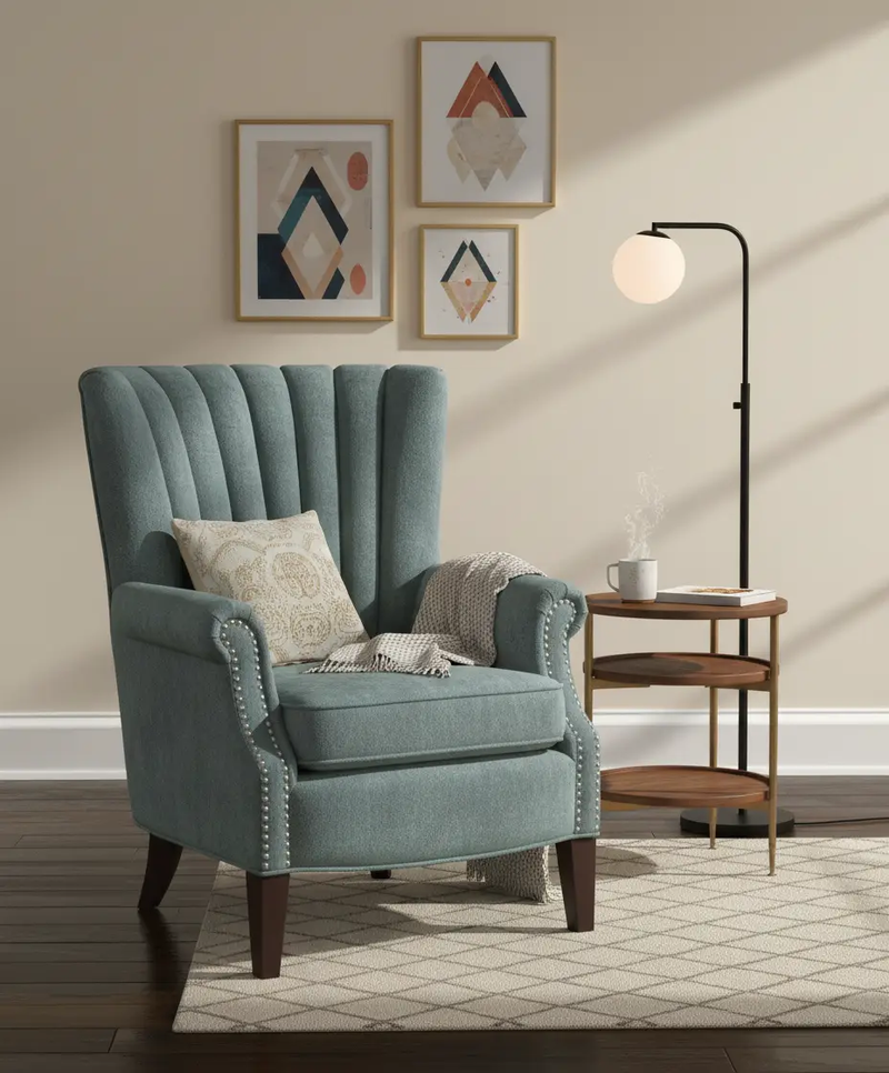 Wingback Tufted Armchair - Teal Blue by BroDeals