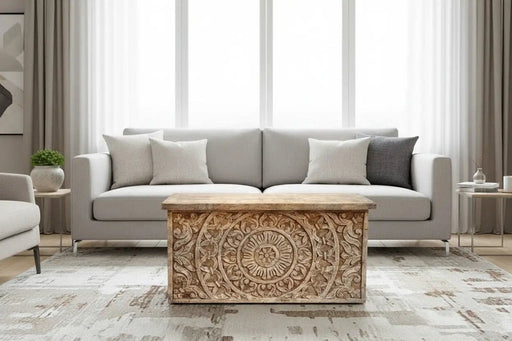 BroDeals Blanket Chest Hand Carved Wooden Trunk | Coffee Table Hand Carved Wooden Trunk | Coffee Table