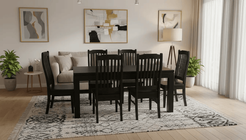 Pine Dining Suite 9Pcs-Black by BroDeals