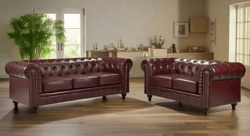 BroDeals Lounge Suite Boston Faux Leather Chesterfield Sofa Set - 3+2 Boston Faux Leather Chesterfield Sofa Set - 3+2