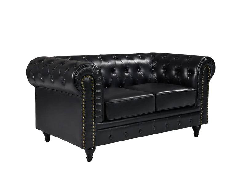 BroDeals Lounge Suite Boston Faux Leather Chesterfield Sofa Set - 3+2 - Black Boston Faux Leather Chesterfield Sofa Set - 3+2 - Black