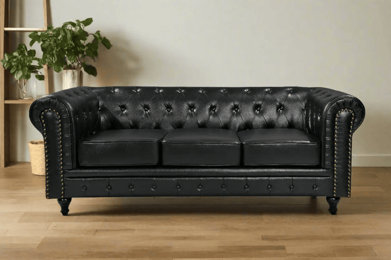 BroDeals Lounge Suite Boston Faux Leather Chesterfield Sofa Set - 3+2 - Black Boston Faux Leather Chesterfield Sofa Set - 3+2 - Black