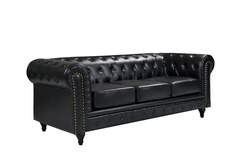 BroDeals Lounge Suite Boston Faux Leather Chesterfield Sofa Set - 3+2 - Black Boston Faux Leather Chesterfield Sofa Set - 3+2 - Black