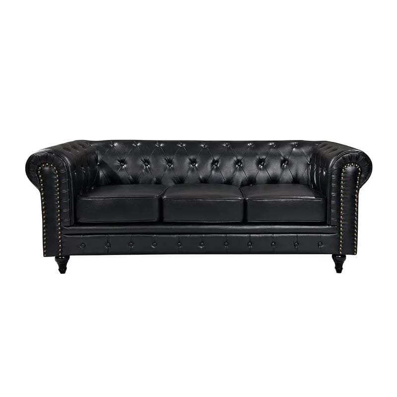 BroDeals Lounge Suite Boston Faux Leather Chesterfield Sofa Set - 3+2 - Black Boston Faux Leather Chesterfield Sofa Set - 3+2 - Black