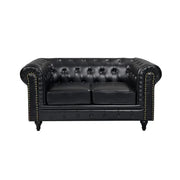 BroDeals Lounge Suite Boston Faux Leather Chesterfield Sofa Set - 3+2 - Black Boston Faux Leather Chesterfield Sofa Set - 3+2 - Black
