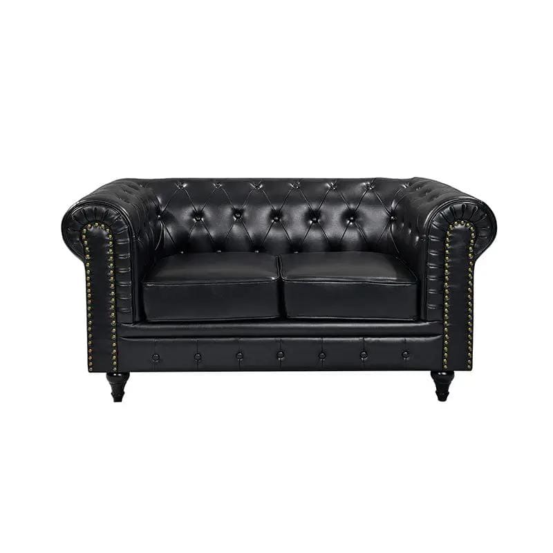 BroDeals Lounge Suite Boston Faux Leather Chesterfield Sofa Set - 3+2 - Black Boston Faux Leather Chesterfield Sofa Set - 3+2 - Black