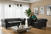 BroDeals Lounge Suite Boston Faux Leather Chesterfield Sofa Set - 3+2 - Black Boston Faux Leather Chesterfield Sofa Set - 3+2 - Black