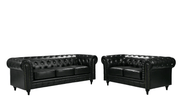 BroDeals Lounge Suite Boston Faux Leather Chesterfield Sofa Set - 3+2 - Black Boston Faux Leather Chesterfield Sofa Set - 3+2 - Black