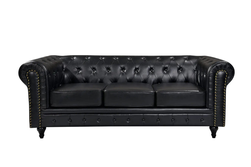 BroDeals sofa Boston Faux Leather Chesterfield 3 Seater Sofa - Black Boston Faux Leather Chesterfield 3 Seater Sofa - Black