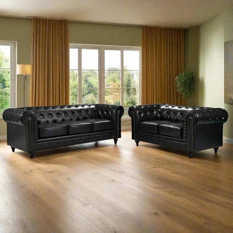 BroDeals sofa Boston Faux Leather Chesterfield 3 Seater Sofa - Black Boston Faux Leather Chesterfield 3 Seater Sofa - Black
