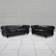 BroDeals Sofas Boston Faux Leather Chesterfield 2 Seater Sofa - Black Boston Faux Leather Chesterfield 2 Seater Sofa - Black