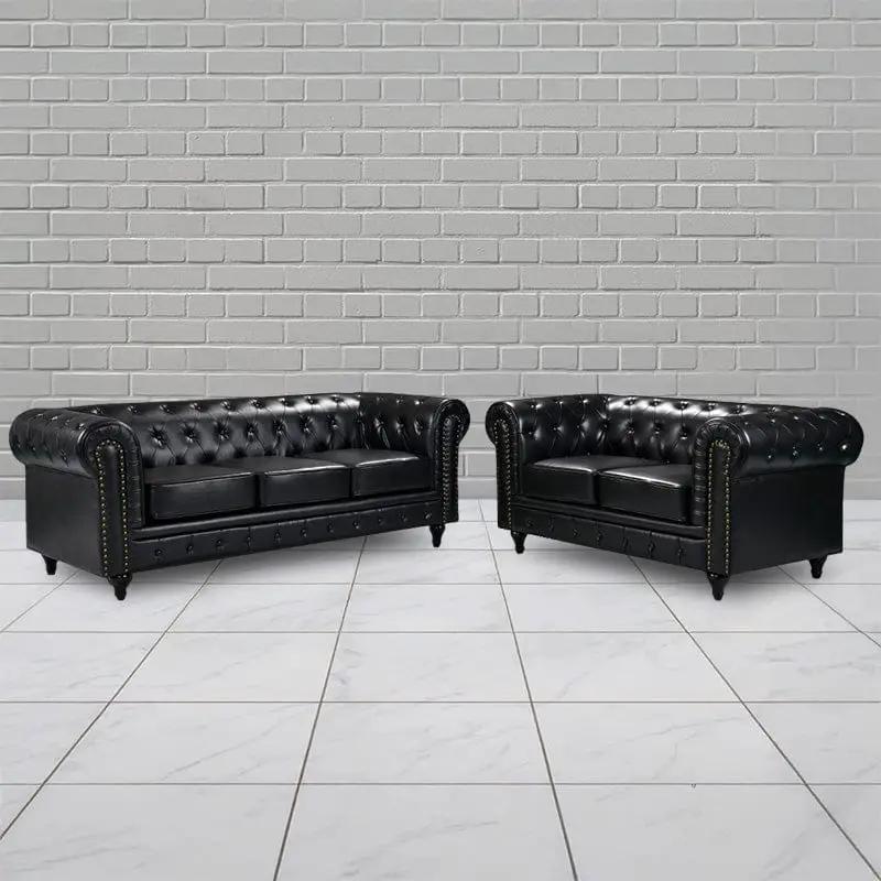 BroDeals Sofas Boston Faux Leather Chesterfield 2 Seater Sofa - Black Boston Faux Leather Chesterfield 2 Seater Sofa - Black