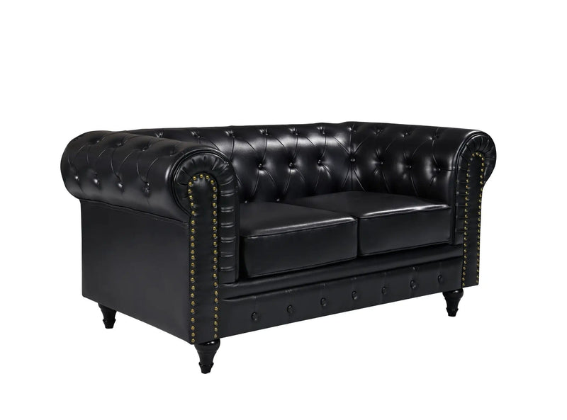 BroDeals Sofas Boston Faux Leather Chesterfield 2 Seater Sofa - Black Boston Faux Leather Chesterfield 2 Seater Sofa - Black