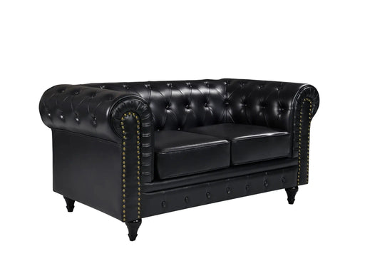BroDeals Sofas Boston Faux Leather Chesterfield 2 Seater Sofa - Black Boston Faux Leather Chesterfield 2 Seater Sofa - Black