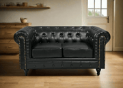BroDeals Sofas Boston Faux Leather Chesterfield 2 Seater Sofa - Black Boston Faux Leather Chesterfield 2 Seater Sofa - Black