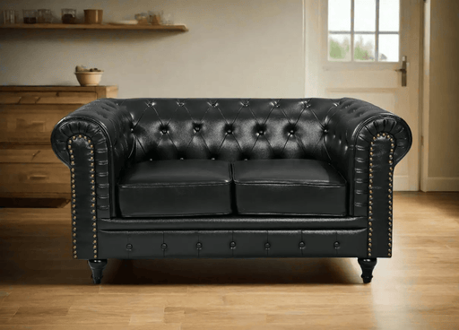 BroDeals Sofas Boston Faux Leather Chesterfield 2 Seater Sofa - Black Boston Faux Leather Chesterfield 2 Seater Sofa - Black