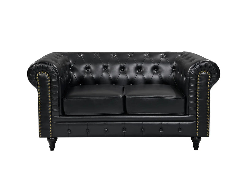 BroDeals Sofas Boston Faux Leather Chesterfield 2 Seater Sofa - Black Boston Faux Leather Chesterfield 2 Seater Sofa - Black