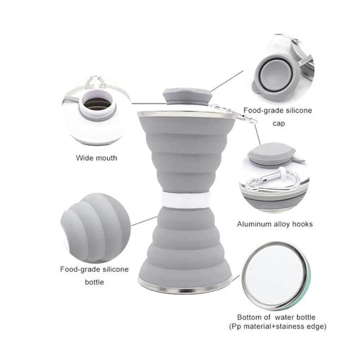 BroDeals Collapsible Water Bottle Collapsible Water Bottle- Gray Collapsible Water Bottle- Gray