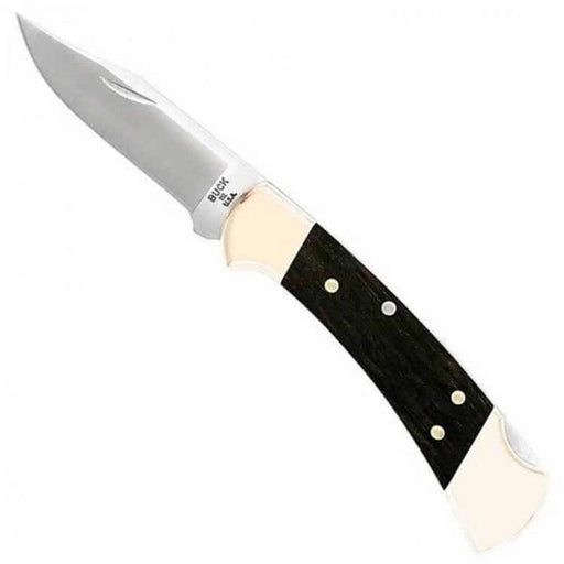 Buck 112 Ranger knife featuring a Macassar Ebony handle and 420HC stainless steel blade.