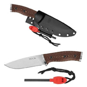 Buck 863 Selkirk Survival Knife with micarta handle and sheath for outdoor use.