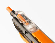 Detailed view of the Bug-A-Salt 3.0 Orange Crush Edition with open salt compartment.