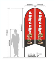 BURGER Pre-print Double Sided Feather Banner Flag Business Commersial by dealonline.co.nz