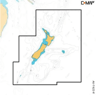 C-MAP REVEAL X New Zealand chart illustration showing shaded relief and underwater contours.