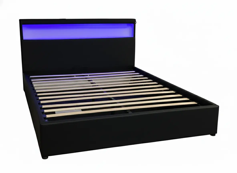 Torby Bed Frame with storage and LED Light Black Double by sue-e furniture