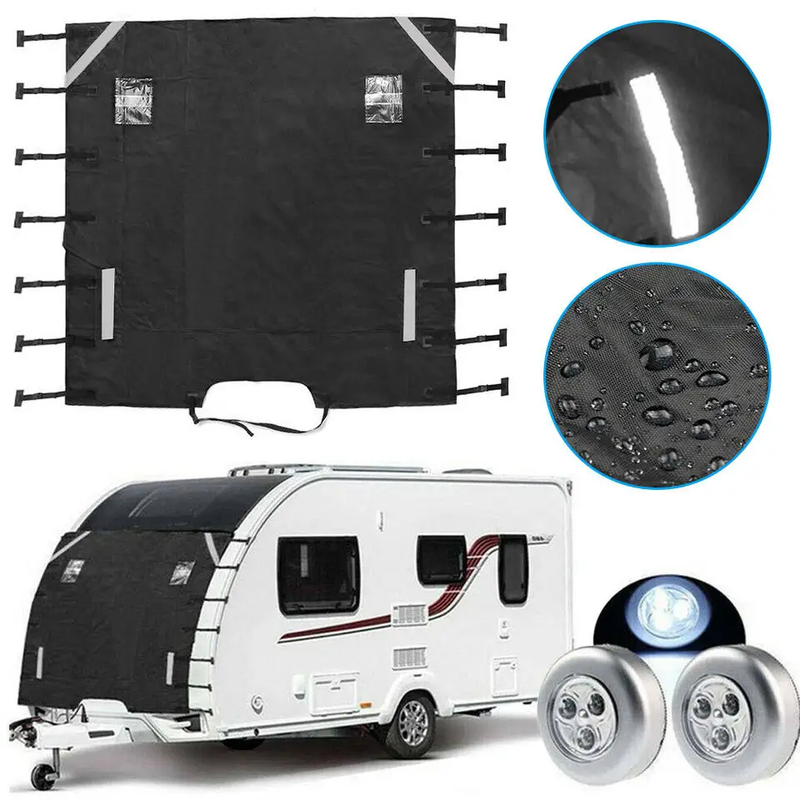 Caravan Front Towing Cover Tough 600D Protector LED Light Reflective Strips by salelink.co.nz