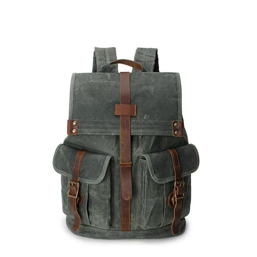 Men's Waxed Canvas Backpack — Vintage Leather Trim Waterproof | Travel & Hiking by Mead's Supply & Equipment Outfitters limited