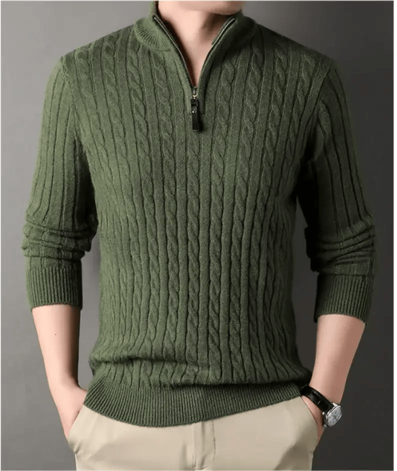 Men's Solid Color Half Zip Thick Sweater Warm Knit Pullover by Action Outdoors Limited